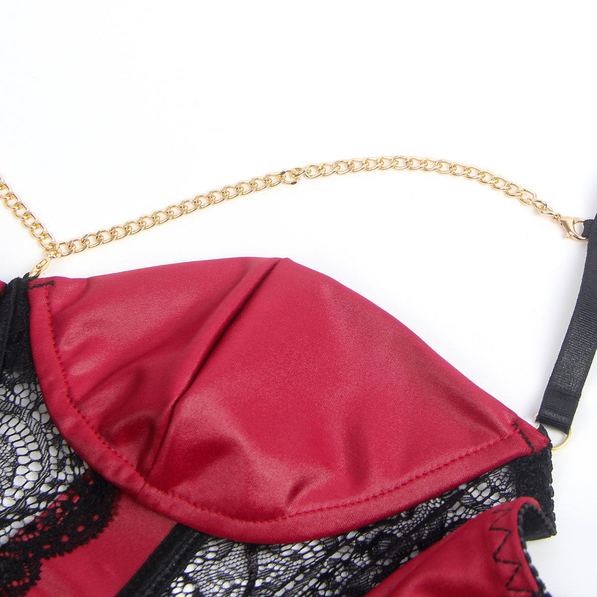 Removable Chains Faux Leather Lace Sexy Lingerie