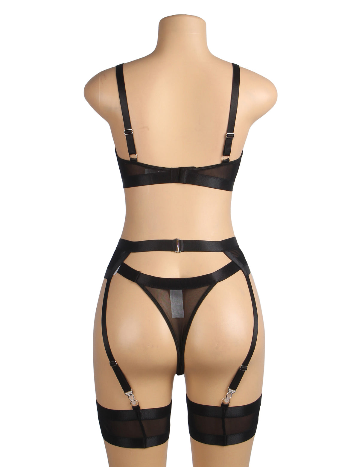 Black Bondage Garter Belt Bra Set Plus Size