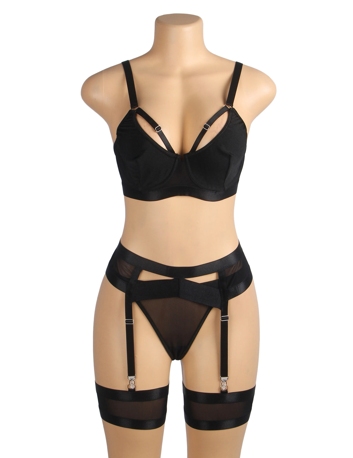 Black Bondage Garter Belt Bra Set Plus Size