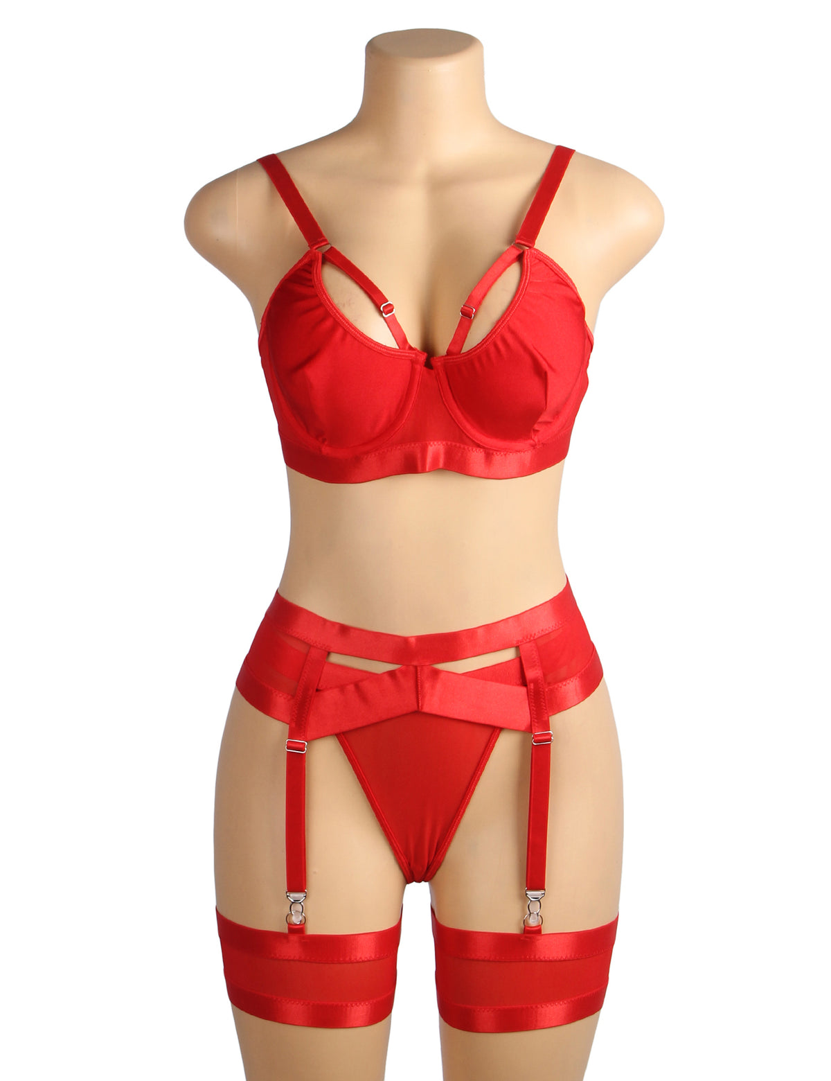 Red Bondage Garter Belt Bra Set Plus Size