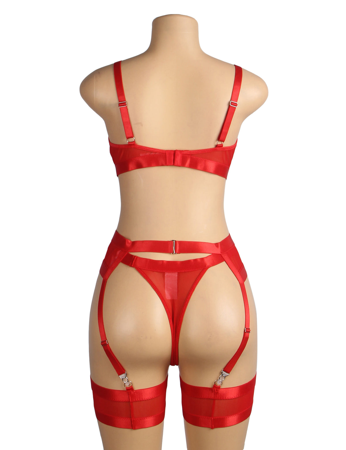 Red Bondage Garter Belt Bra Set Plus Size