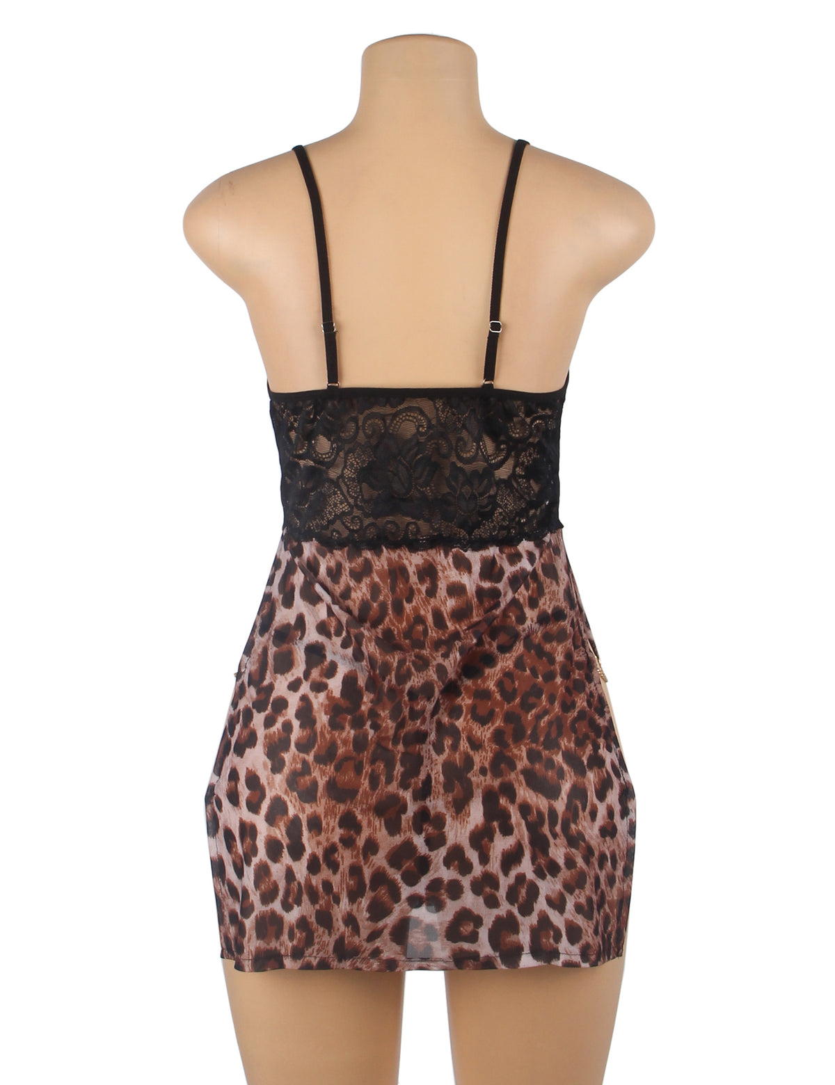 Leopard Print Mesh Lace Side Slit Sexy Lingerie & Chains