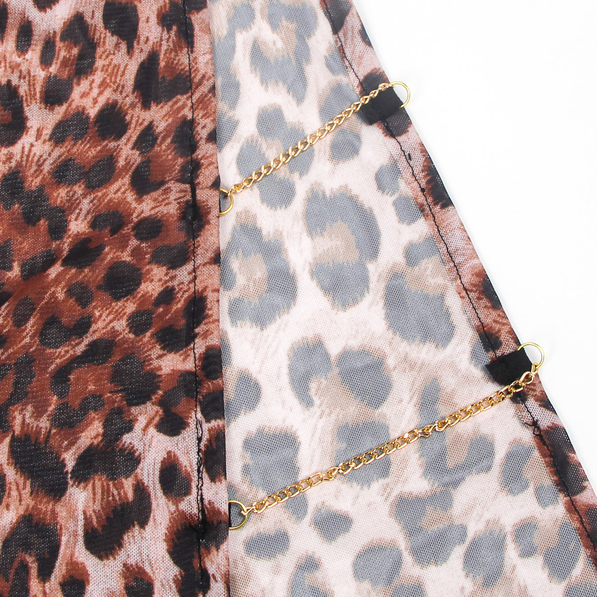Leopard Print Mesh Lace Side Slit Sexy Lingerie & Chains