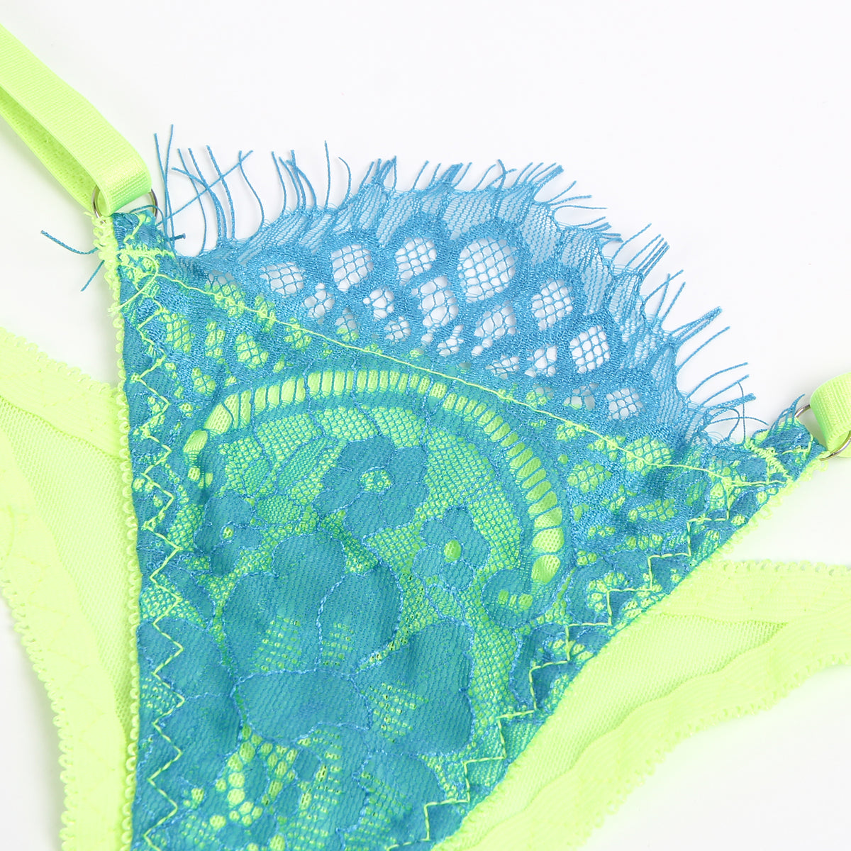 Green Spliced Eyelash Lace Bra Set