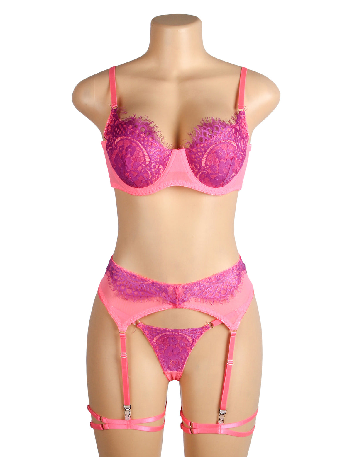Rose Spliced Eyelash Lace Bra Set