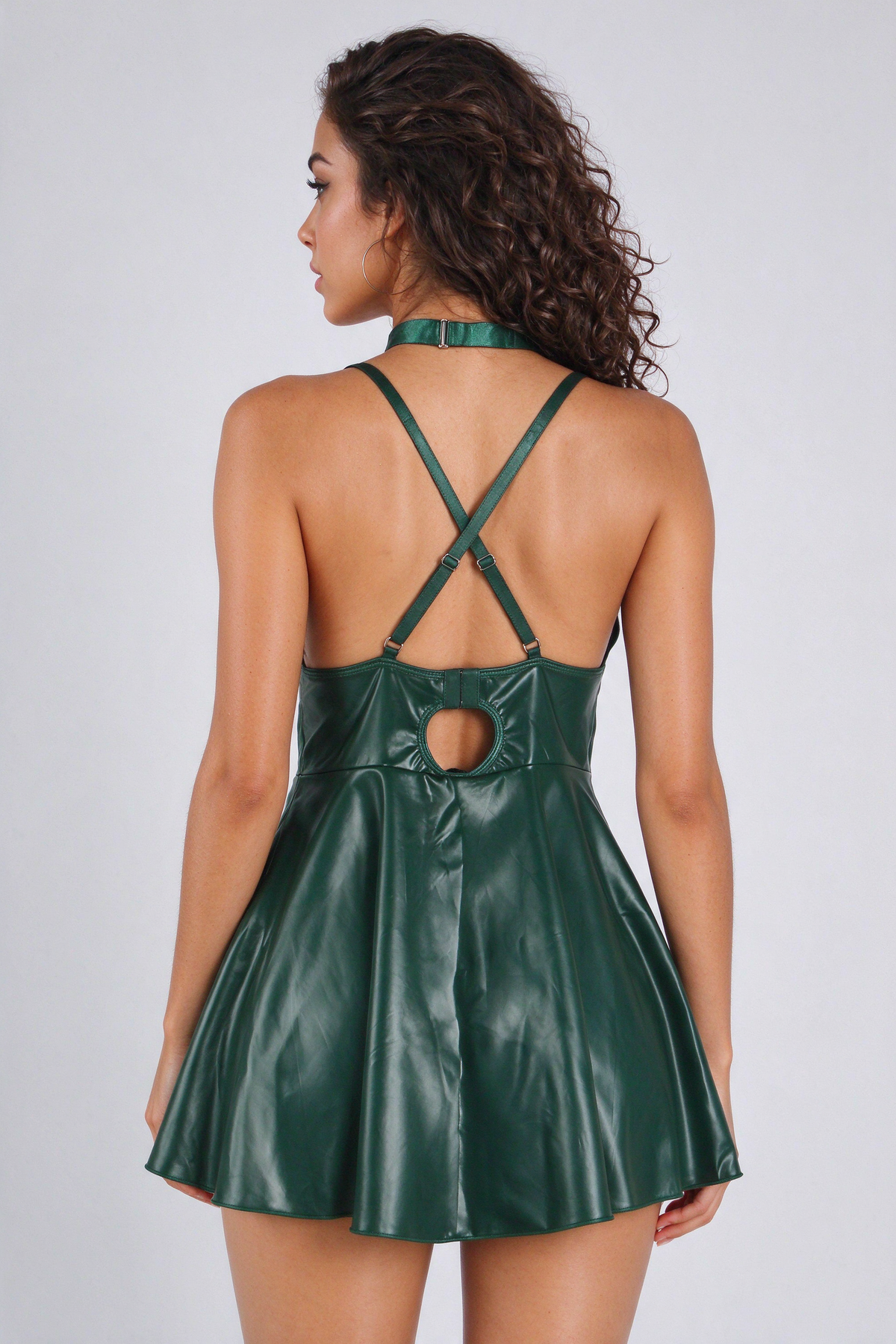 PU leather Suspender Sexy Nightdress - Green
