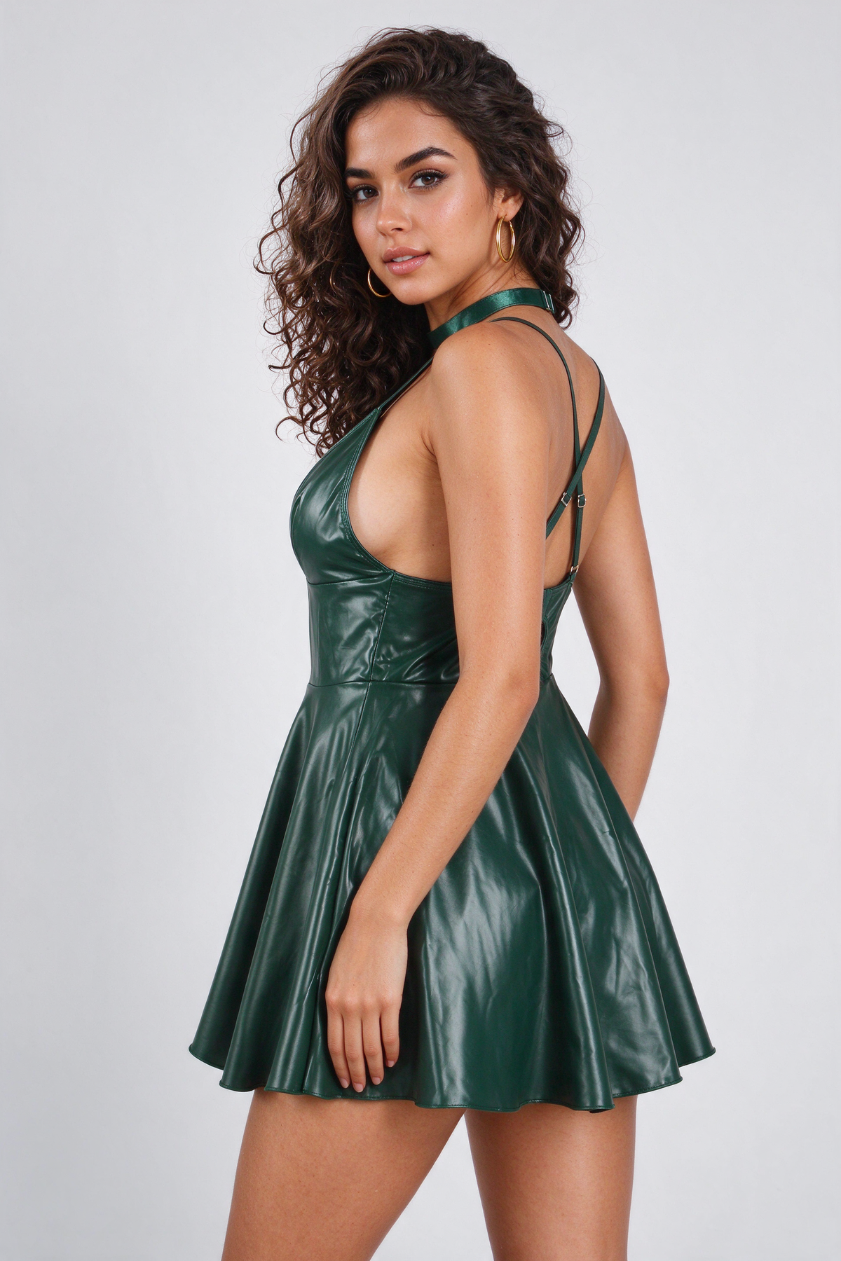 PU leather Suspender Sexy Nightdress - Green