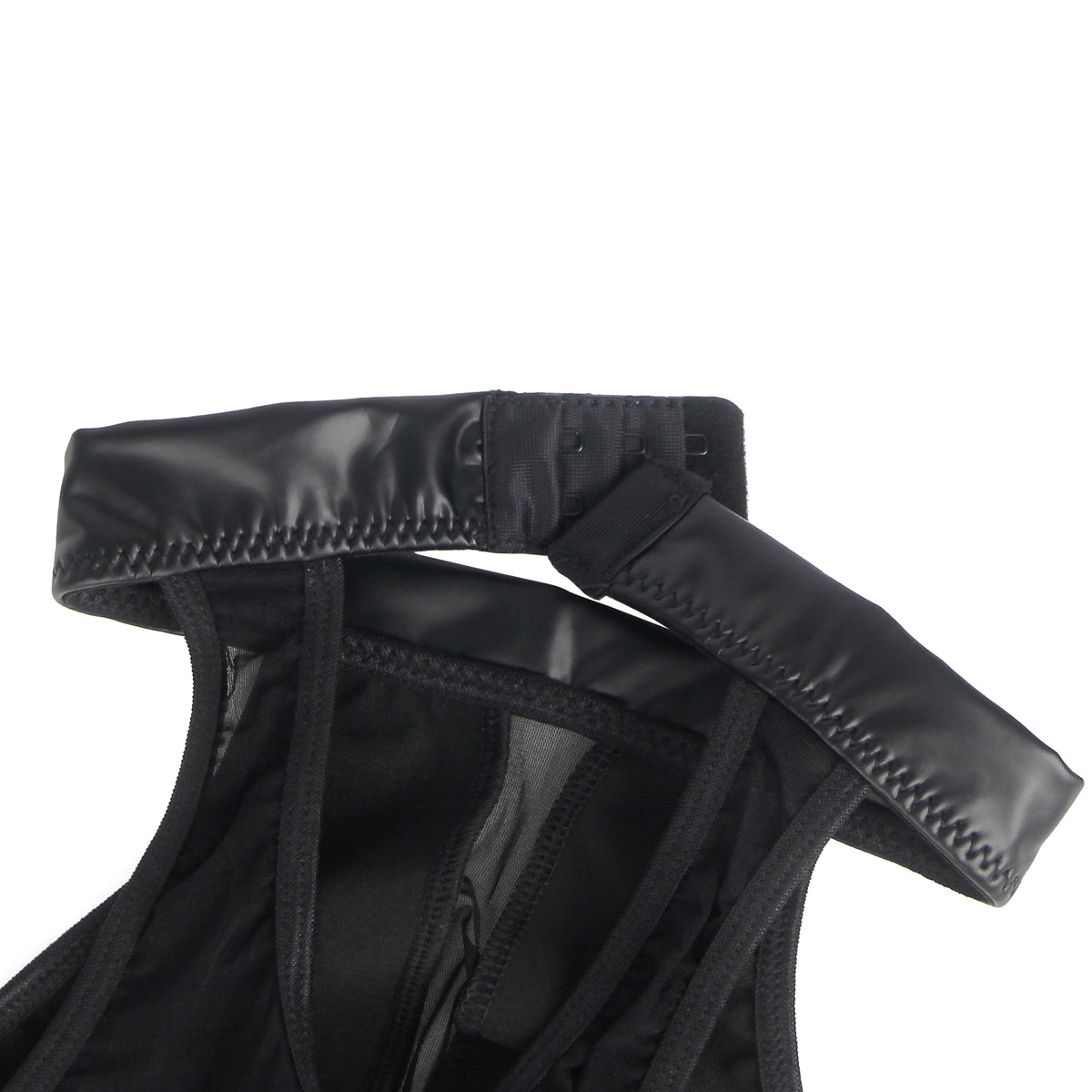Black Halter neck PU Leather Mesh Sexy Lingerie Plus size