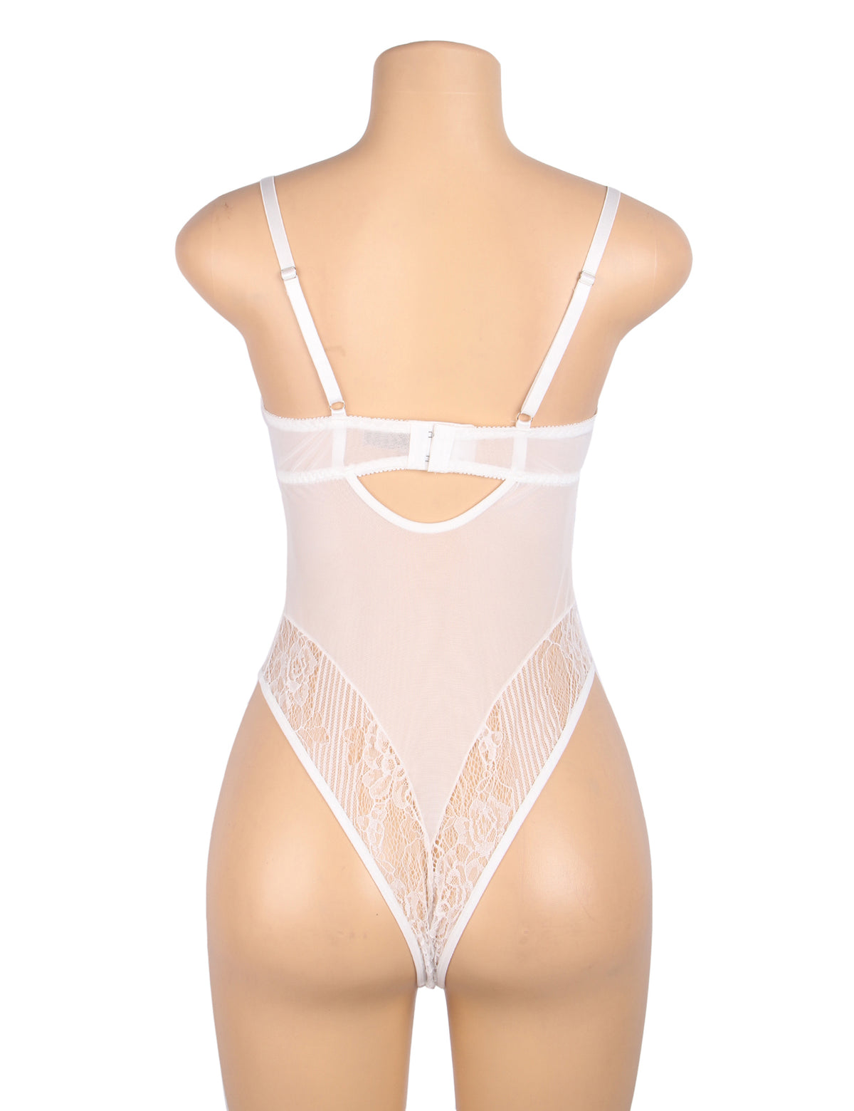 Sexy Lace Push Up Open Crotch Bodysuit White