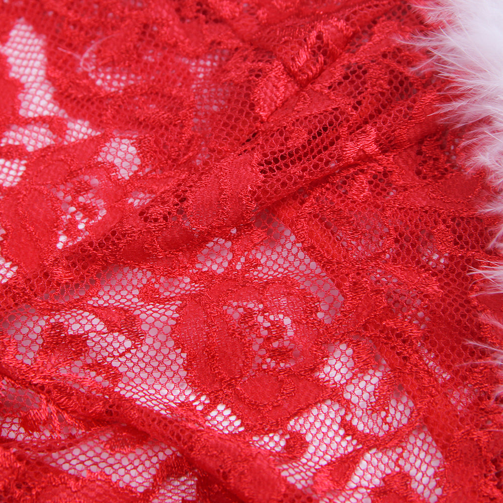 Sexy Red Christmas Type Lace Halter Teddy Lingerie