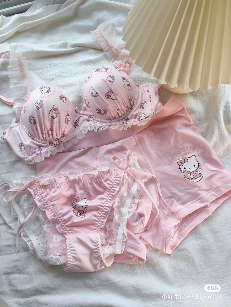 Pink meow cute Japanese Bra Panty For Women Girl